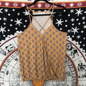 Boho Patterned Yellow Tank with Cross and Wrap